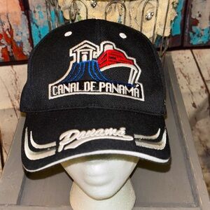 Vintage CANAL DE PANAMA Baseball Adult Hat Black Adjustable Cap Flag OSFM UNISEX